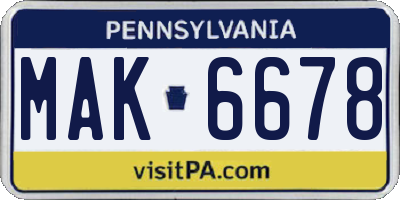 PA license plate MAK6678