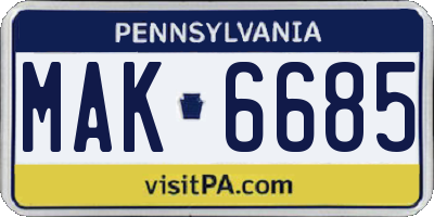 PA license plate MAK6685