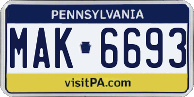 PA license plate MAK6693
