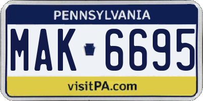 PA license plate MAK6695