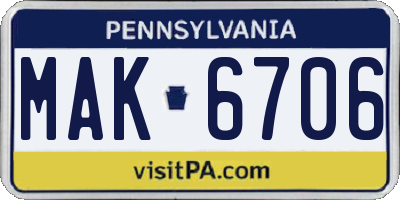 PA license plate MAK6706
