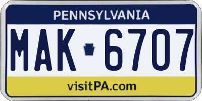 PA license plate MAK6707