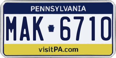PA license plate MAK6710