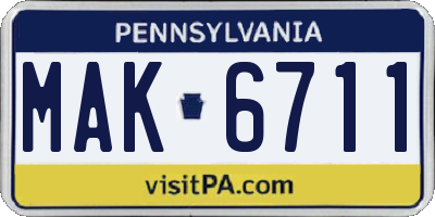 PA license plate MAK6711