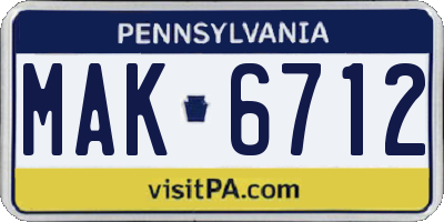 PA license plate MAK6712