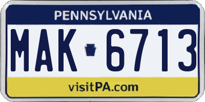 PA license plate MAK6713