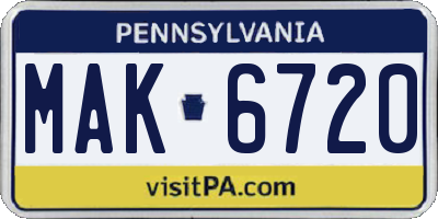 PA license plate MAK6720