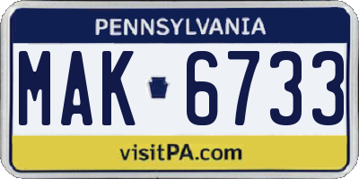 PA license plate MAK6733