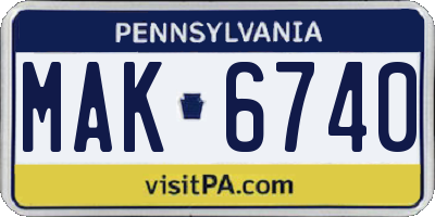 PA license plate MAK6740