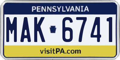 PA license plate MAK6741