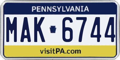 PA license plate MAK6744
