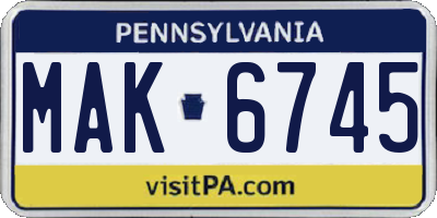 PA license plate MAK6745
