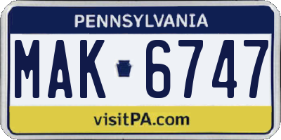 PA license plate MAK6747