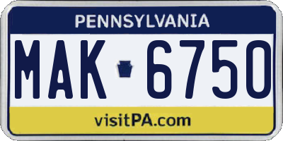 PA license plate MAK6750