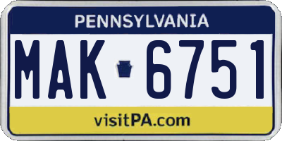 PA license plate MAK6751