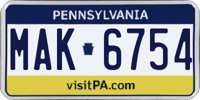 PA license plate MAK6754