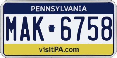 PA license plate MAK6758