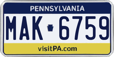 PA license plate MAK6759