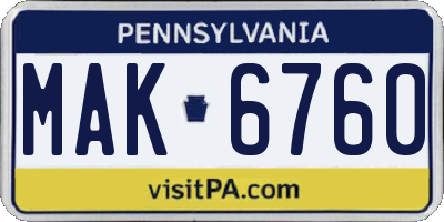 PA license plate MAK6760