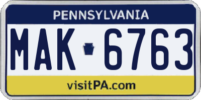 PA license plate MAK6763