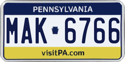 PA license plate MAK6766