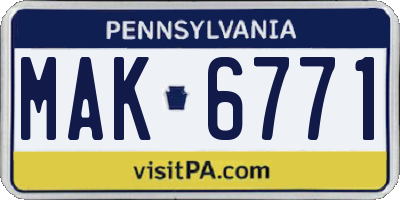 PA license plate MAK6771