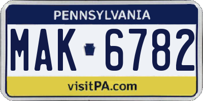 PA license plate MAK6782