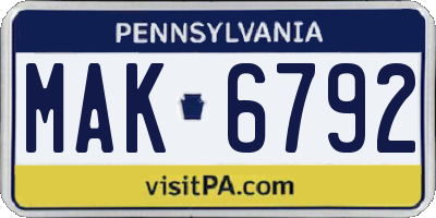 PA license plate MAK6792