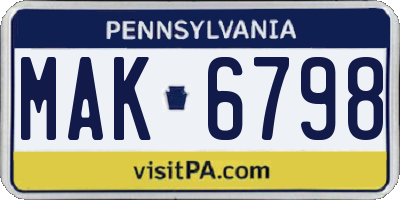 PA license plate MAK6798