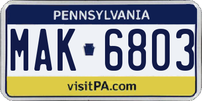 PA license plate MAK6803