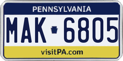 PA license plate MAK6805