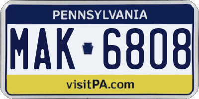 PA license plate MAK6808