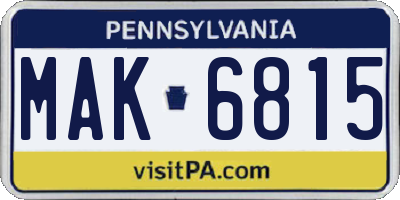 PA license plate MAK6815