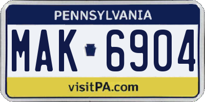 PA license plate MAK6904