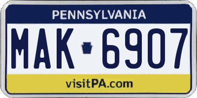 PA license plate MAK6907
