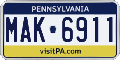 PA license plate MAK6911
