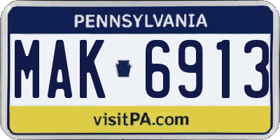 PA license plate MAK6913