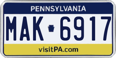 PA license plate MAK6917