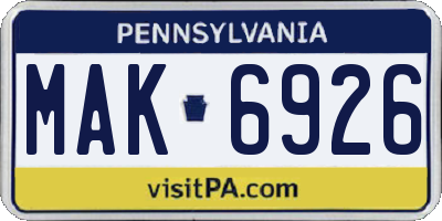 PA license plate MAK6926