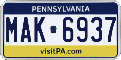 PA license plate MAK6937