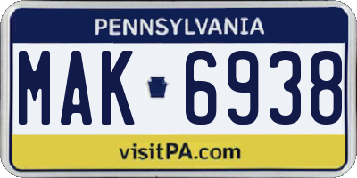PA license plate MAK6938