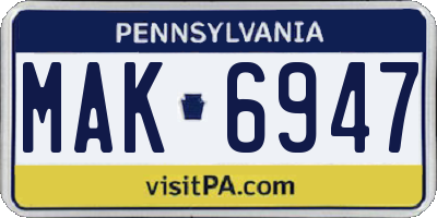 PA license plate MAK6947