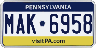 PA license plate MAK6958