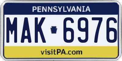 PA license plate MAK6976