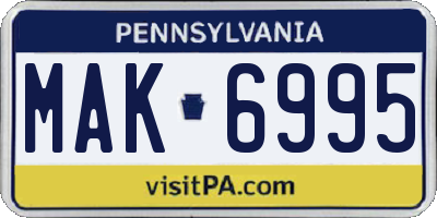PA license plate MAK6995