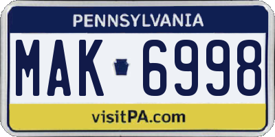 PA license plate MAK6998
