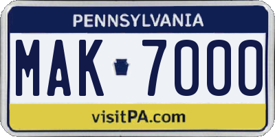 PA license plate MAK7000