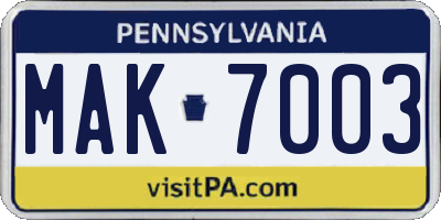 PA license plate MAK7003