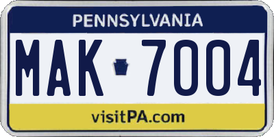 PA license plate MAK7004