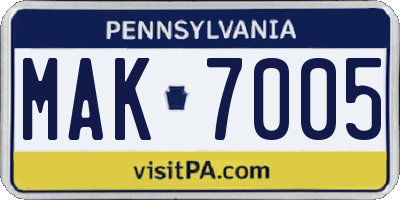 PA license plate MAK7005